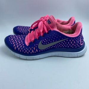 Nike Free 3.0 V4 ladies Size 7.5 Running Shoes Blue Pink Silver Run 511495 406